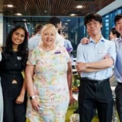Professor Riitta Partanen (centre) with first-year regional medical students.